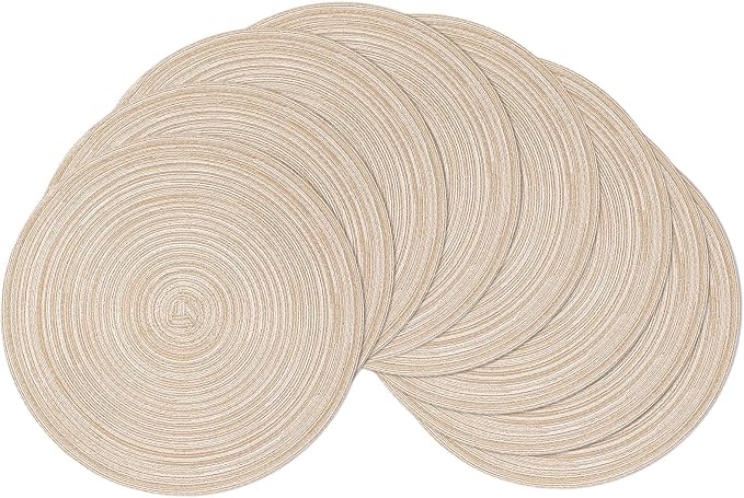 SHACOS Round Braided Placemats Set of 8 Cotton Fabric Round Table Mats Non Slip by SHACOS