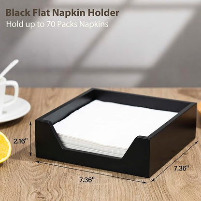 Napkin Holder for Table, 7.36" x 7.36" x 2.16" Wooden Napkin Dispenser | Napkin - Image 2