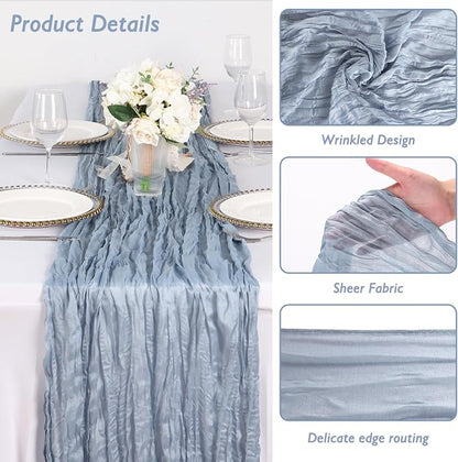 1 Pack Dusty Blue Cheesecloth Table Runner 120 Inch Boho Wedding Decor | - Image 3