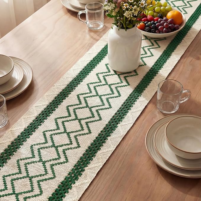 Artoid Mode Forest Green Stripe Diamond Woven Table Runner 12x60 Inch | Holiday - Image 3