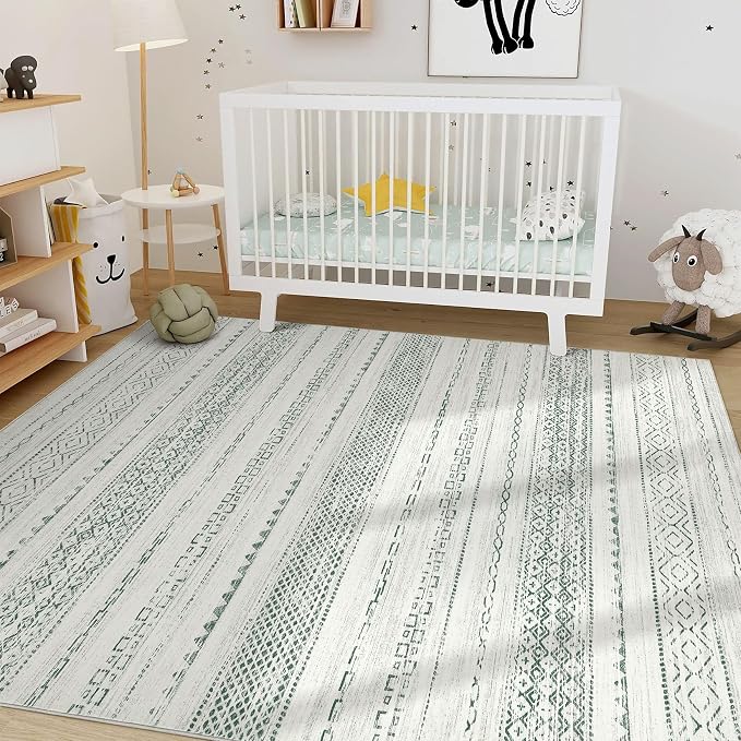 Nakagishi Green Rug Living Room 5x7: Washable Boho Large Neutral Farmhouse Soft - Image 8