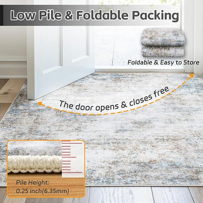 Area Rug 5x7 Living Room Rug Washable: No-Slip Abstract Soft Thin Large Brown - Image 7