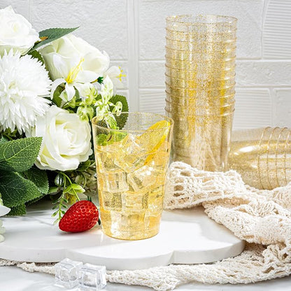 I00000 50 Pack 12 oz Gold Glitter Plastic Cups, Disposable Plastic Wine Glasses - Image 6