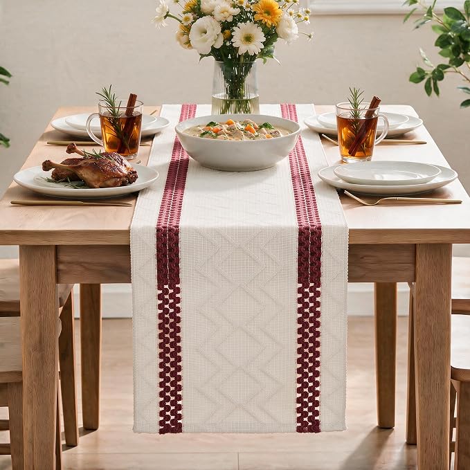 Artoid Mode Red Stripe Woven Rustic Table Runner 12x36 Inch | Holiday Kitchen - Image 2