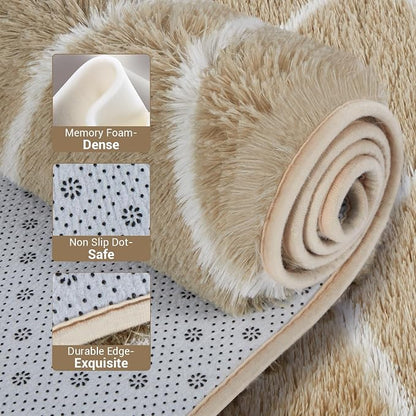 TOOHUB Fluffy Rug for Bedroom, 8X10Feet Stripe Checkered Rug Anti-Skid High - Image 4