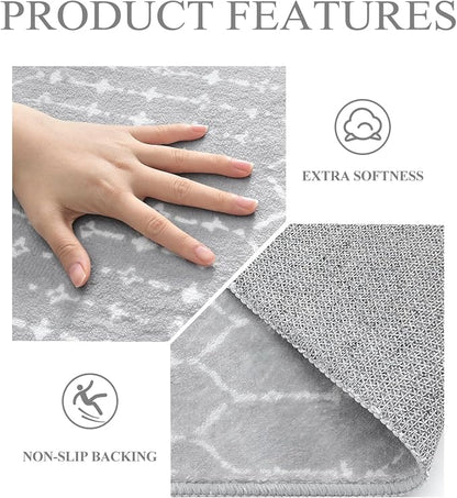 Lahome Moroccan 5Ft Round Rug Machine Washable Round Bedroom Carpet Grey - Image 5