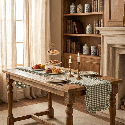 HunnmingRe 1 Pc Gingham Table Runner Green, 72 X 13.8 Inch | Cotton Dresser - Image 8