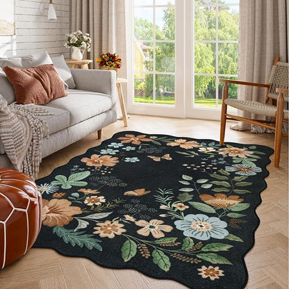 Lahome Floral Washable Rugs for Bedroom, 4X6 Living Room Rug Ultra-Thin - Image 2