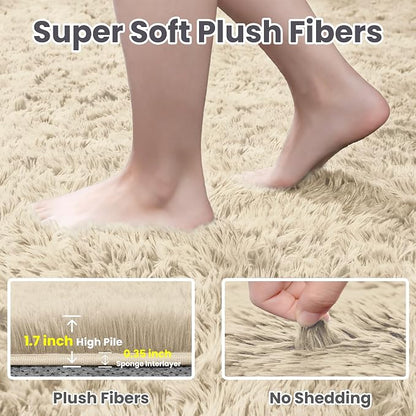 5x7 Area Rugs for Living Room Rug: Soft Fluffy Shag Beige Rugs for Bedroom - Image 5
