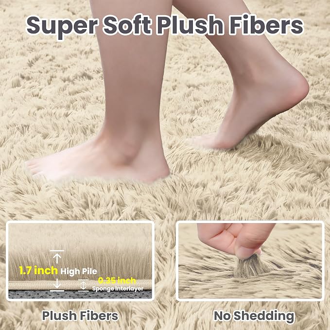 6x9 Area Rugs for Living Room Rug: Soft Fluffy Shag Beige Rugs for Bedroom - Image 5