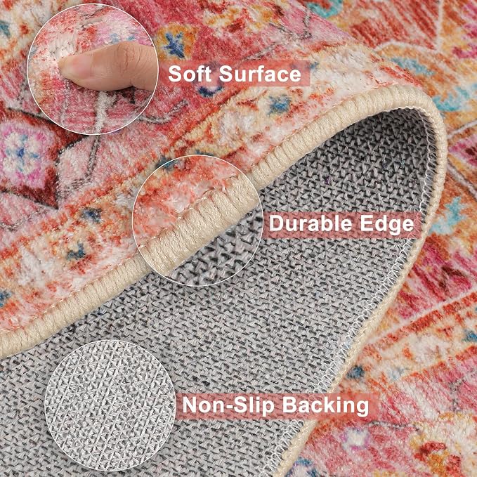 Yamaziot Washable Area Rug, 4x6 Non-Slip Boho Vintage Living Room Bedroom Rug - Image 4