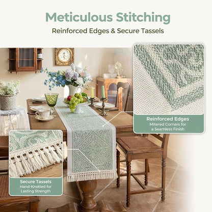 14x107 Damask Table Runner Waterproof French Vintage Dresser Scarf | Planning a - Image 5