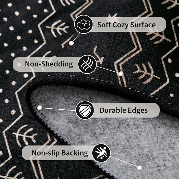 SERISSA 8x10 Area Rugs for Living Room, Washable Non-Slip Black Gold Grad Boho - Image 5