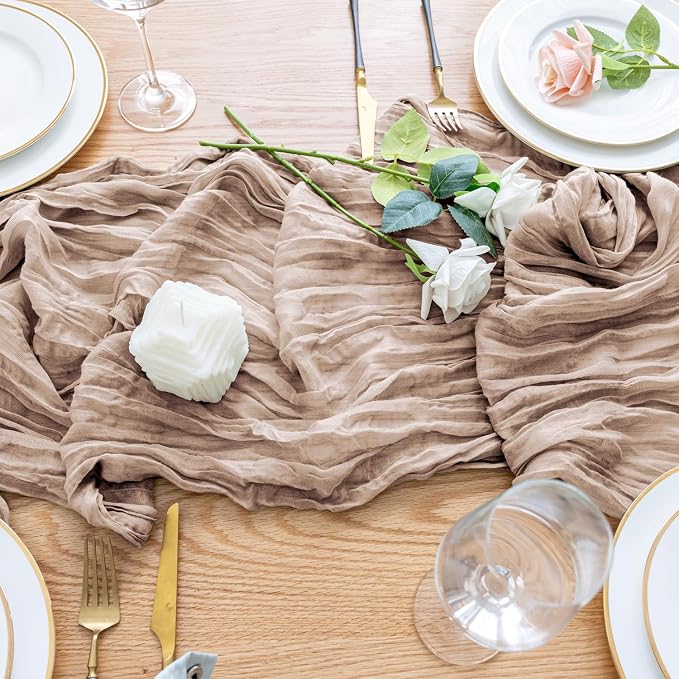 Cheesecloth Table Runner Nude Pink 10FT Boho Gauze Runner, 2 Pack | 120 Inch - Image 5