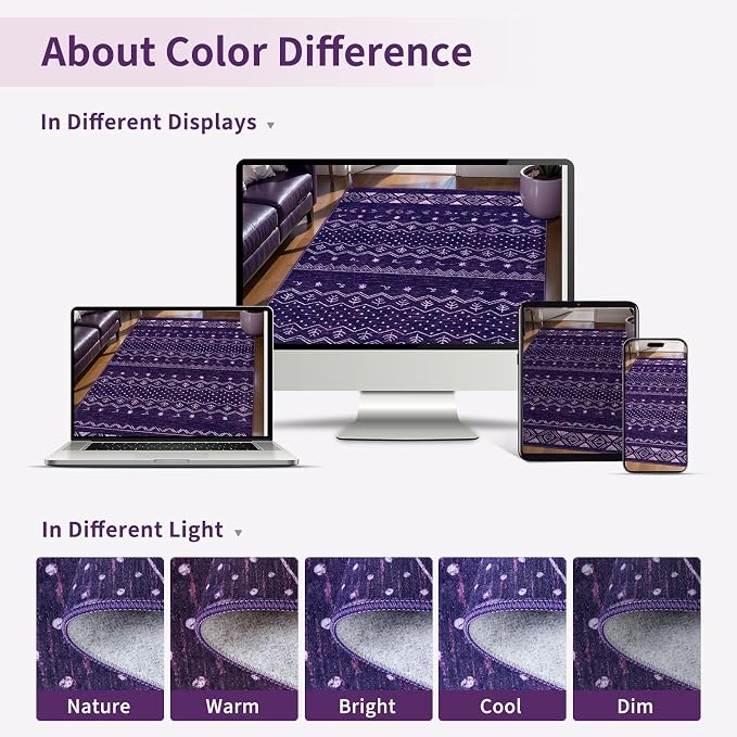 SERISSA 6x9 Area Rugs for Living Room, Washable Non-Slip Purple and White Boho - Image 8