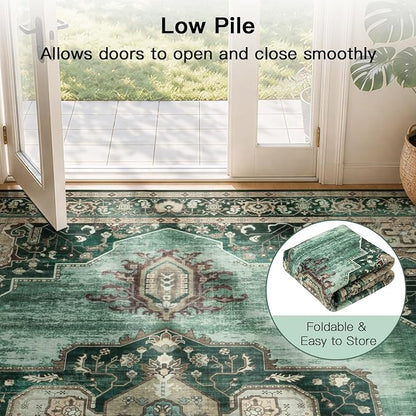 Lofus 8x10 Emerald Green Washable Rugs Non-Slip, Vintage Floral Area Rug - Image 8