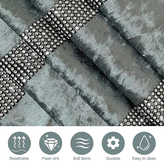 Elegant Grey Table Runner, Ombre Velvet, Dual Bling Diamante Stripes, Modern - Image 5