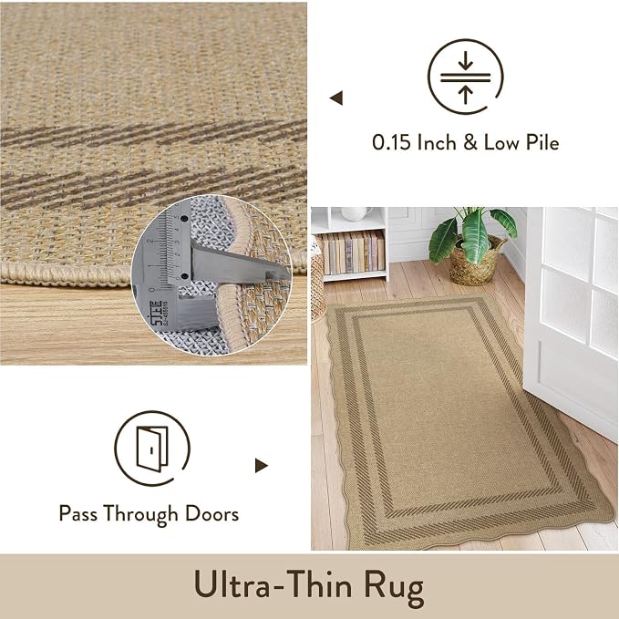 LIVEBOX Scalloped Easy Jute 3x5 Outdoor Rug, Washable Non-Slip Geometric Tan - Image 7