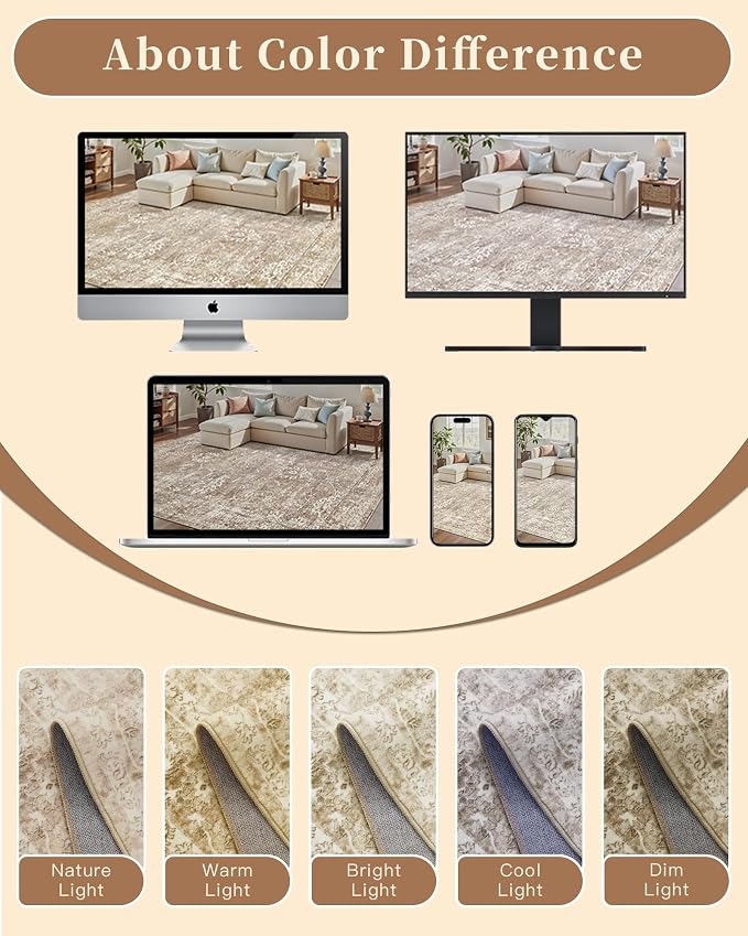 Madane 5x7 Area Rugs for Living Room, Washable Vintage Neutral Rug - Image 7