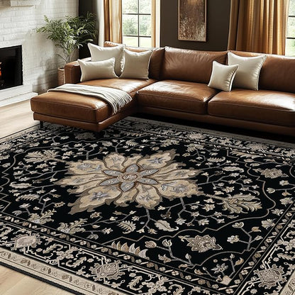 RELEANY Area Rugs 7'x10' Washable Non-Slip, Floral Vintage Distress Medallion by RELEANY