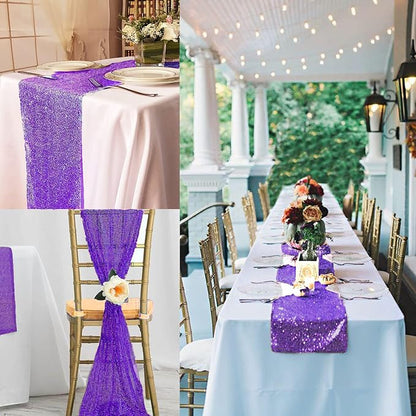 12 Packs 12 X 108 Inch Purple Sequin Table Runner Glitter Dining Table Runner - Image 8