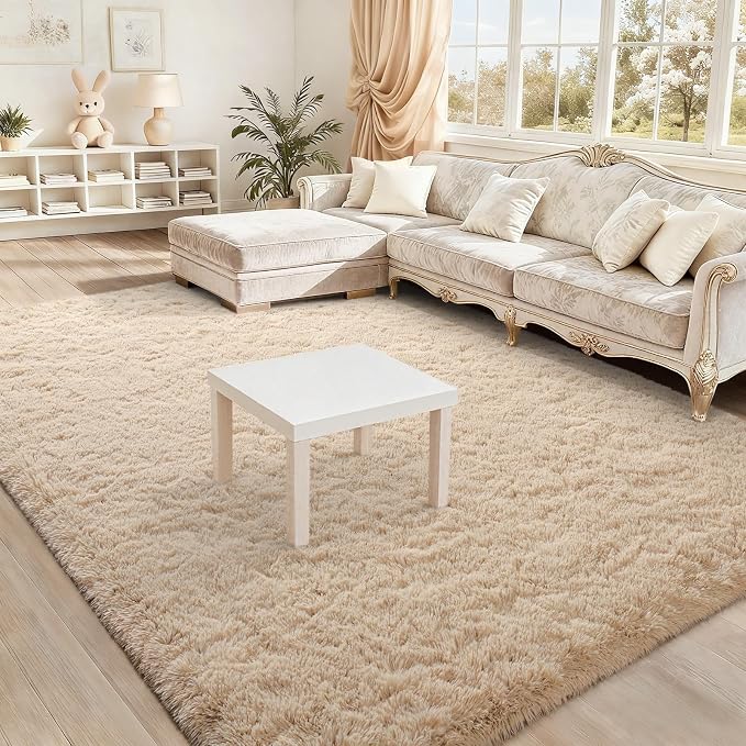 BENRON Fluffy Rugs for Living Room 6x9 Light Tan, Washable Large Area Rugs for - Image 2