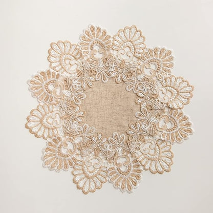 European Antique Jacquard Lace Table Doilies, Small Farmhouse Linen Embroidered - Image 7
