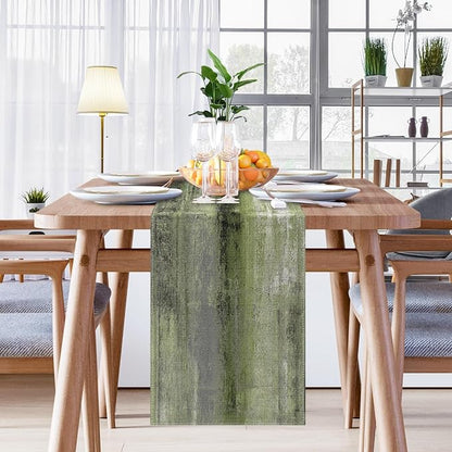 Emvency Table Runner, 13x72 Inch, Olive Green and Grey | Abstract Farmhouse - Image 5