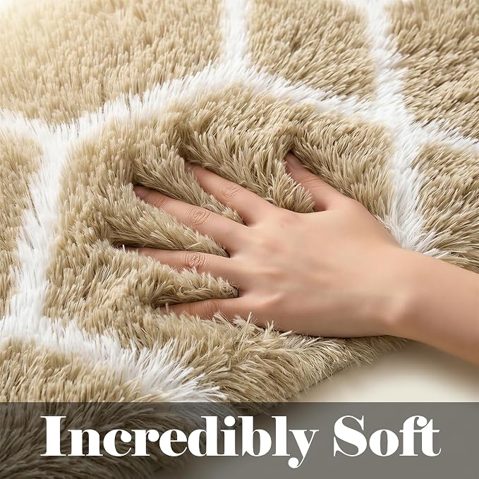 ONASAR 8x10 Area Rugs for Living Room, Fluffy Beige and White Bedroom Rug - Image 2
