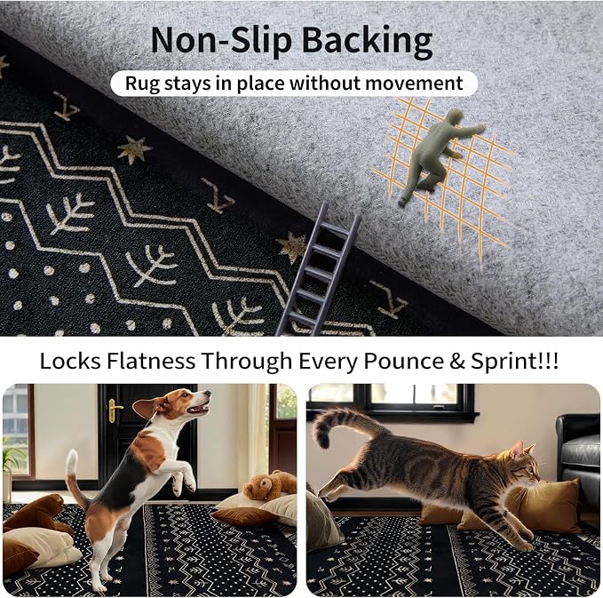 SERISSA 8x10 Area Rugs for Living Room, Washable Non-Slip Black Gold Grad Boho - Image 6