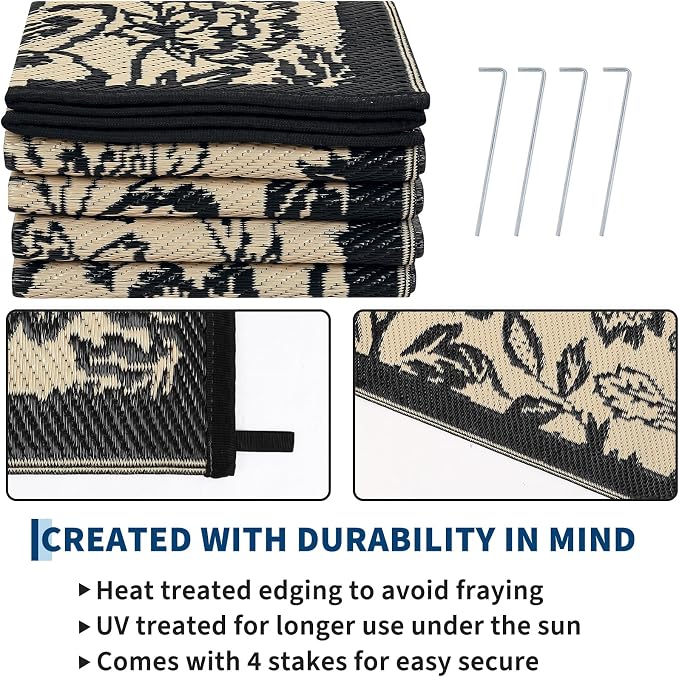 Garvee 5’x8’ Waterproof Patio Outdoor Rug, Outdoor Plastic Straw Rug - Image 4