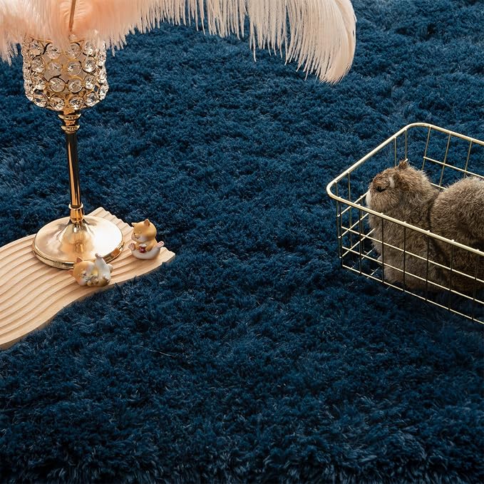 Andecor Shag Area Rug for Living Room, 8x10 Feet Navy Blue Soft Fluffy Indoor - Image 4