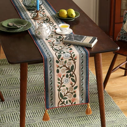 Designer Vintage Linen Table Runner, Floral Pattern, Dining Table, Thanksgiving - Image 2