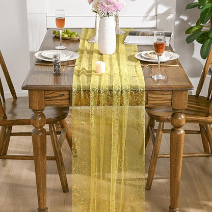 Artoid Mode 6PCS Light Yellow Gold Gauze Table Runner 120 Inch 10FT, Glitter - Image 2
