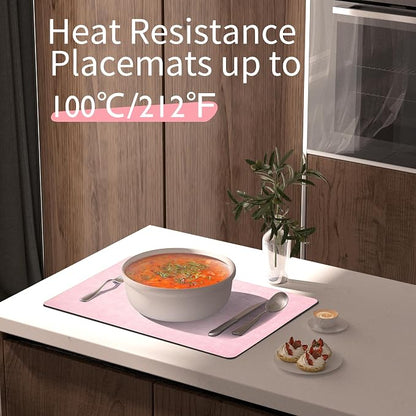 Maxpearl Faux Leather Placemats Set of 4, Peachy Pink | Waterproof - Image 5