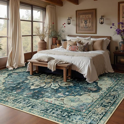 RELEANY Area Rugs 8'x10' Washable Non-Slip, Floral Vintage Distress Medallion - Image 2