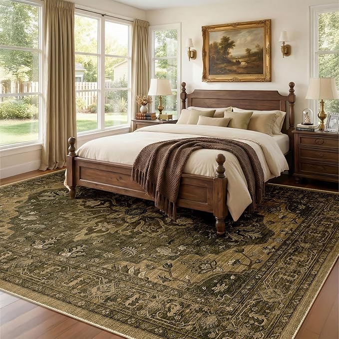 RELEANY Area Rugs 7'x9' Washable Non-Slip, Floral Vintage Distress Medallion - Image 2