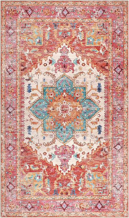 Yamaziot Washable Area Rug for Bedroom, 3x5 Non-Slip Boho Vintage Living Room - Image 2