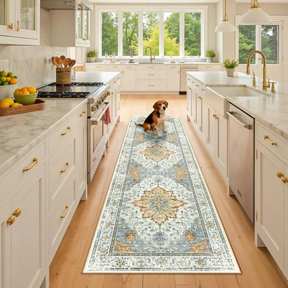RELEANY Area Rugs Runner 2'x8' Washable Non-Slip, Floral Vintage Distress by RELEANY
