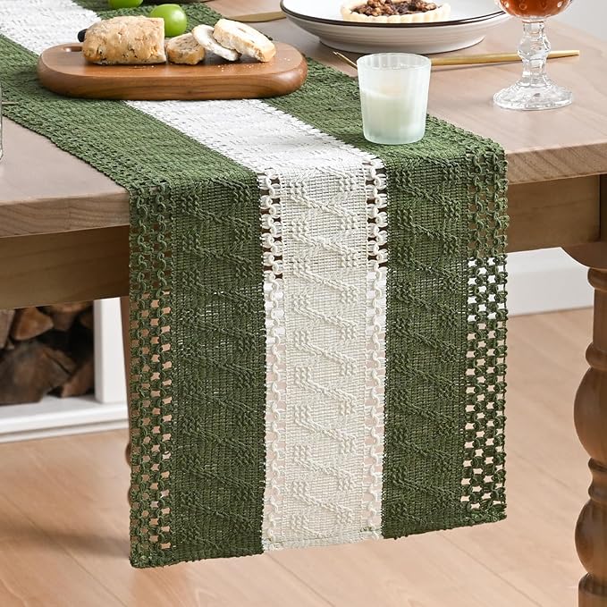 Artoid Mode Army Green Farmhouse Woven Table Runner 12x48 Inch | Seasonal by ArtoidMode