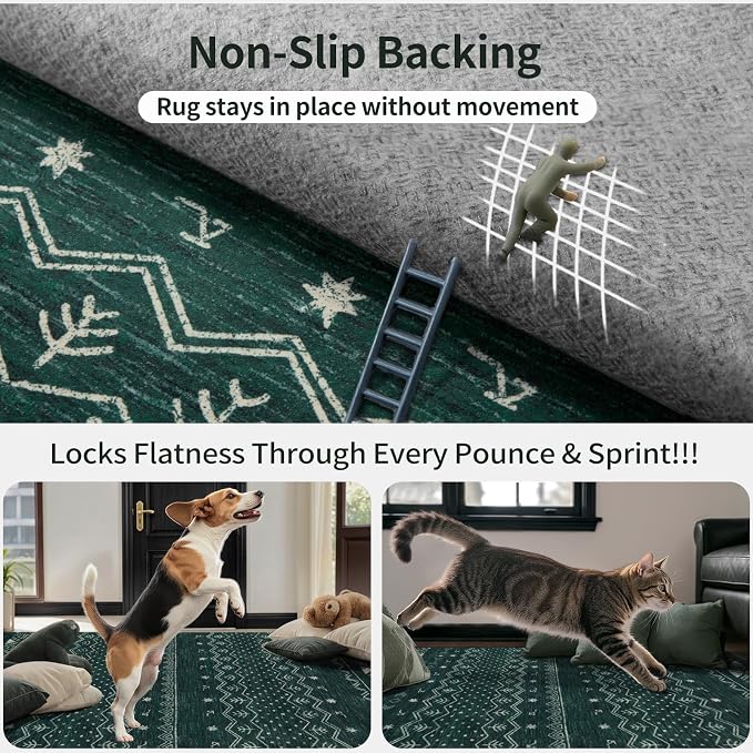 SERISSA 4x6 Area Rugs for Living Room, Washable Non-Slip Dark Green Boho Rug - Image 5