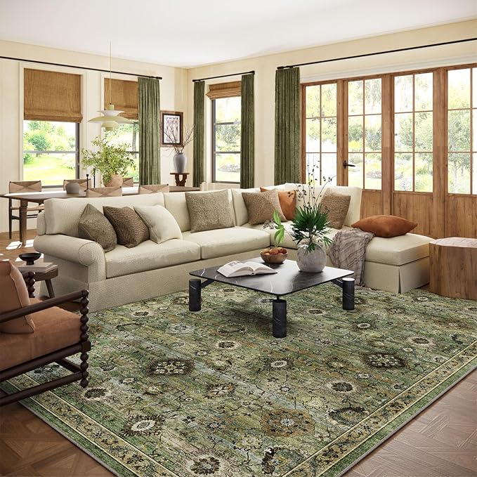 Washable Area Rugs for Living Room: 8x10 Rug Boho Vintage Rugs Stain Resistant by palohom