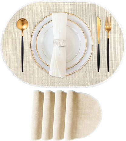 Beige Placemats Set of 4, 12x18 Inch Oval Washable Place Mats Easy to Clean by Unknown