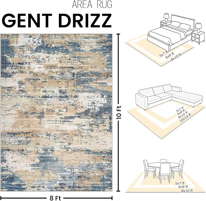 Area Rugs 8x10 Living Room: Large Soft Washable Rug Modern Abstract Anti-Skid - Image 2
