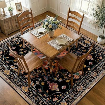 RELEANY Area Rugs Square 7ft Washable Non-Slip, Floral Vintage Distress by RELEANY