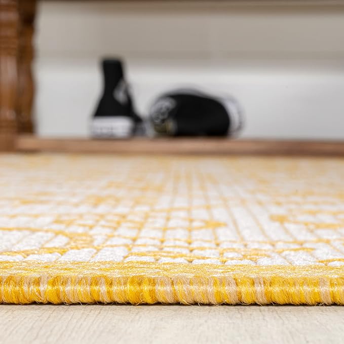 JONATHAN Y Vintage Filigree Indoor Outdoor Square Area Rug 5X5 Cream/Yellow - Image 4