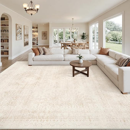 10x12 Area Rugs for Living Room: Vintage Boho Neutral Washable Rug Indoor Soft by Luxturiy