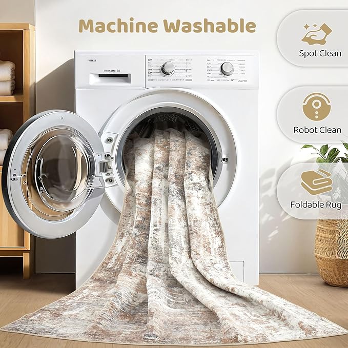 4x6 Rug Washable Area Rugs: Abstract Modern Soft Stain Resistant Indoor Floor - Image 2