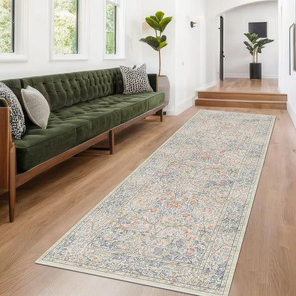 Vintage Beige Blue 3x12 Runner Rug - Image 3