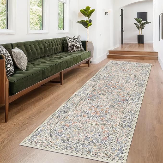Hazo Haus Beige Blue Washable 2'6"x10' Wide Hallway Runners, Kitchen Runner Rug - Image 6